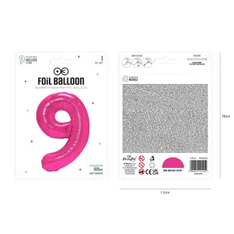 Tmavoružový narodeninový balón číslo 9, 100 cm Tmavoružový narodeninový balón číslo 9, 100 cm