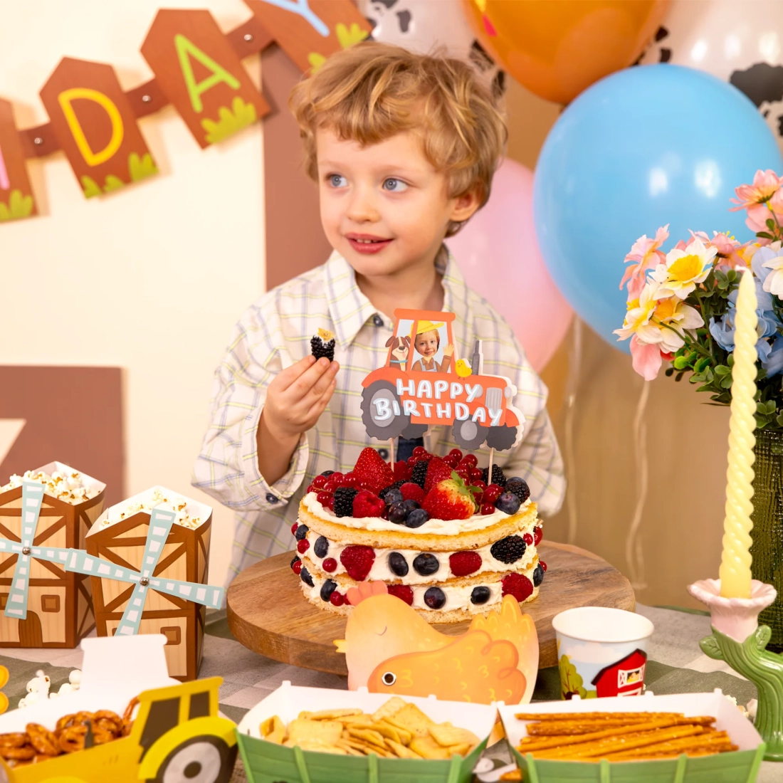 Topper za torto kmetija traktor DIY s fotografijo