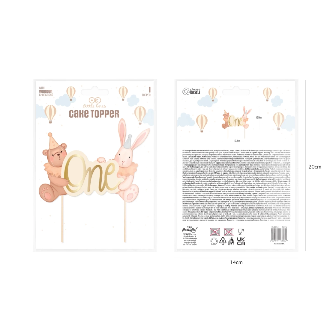 One tortadísz medve és nyuszi figurával 1. születésnapra