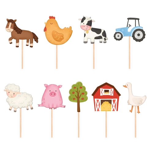 Toppery na tortu farma drevené 9 ks