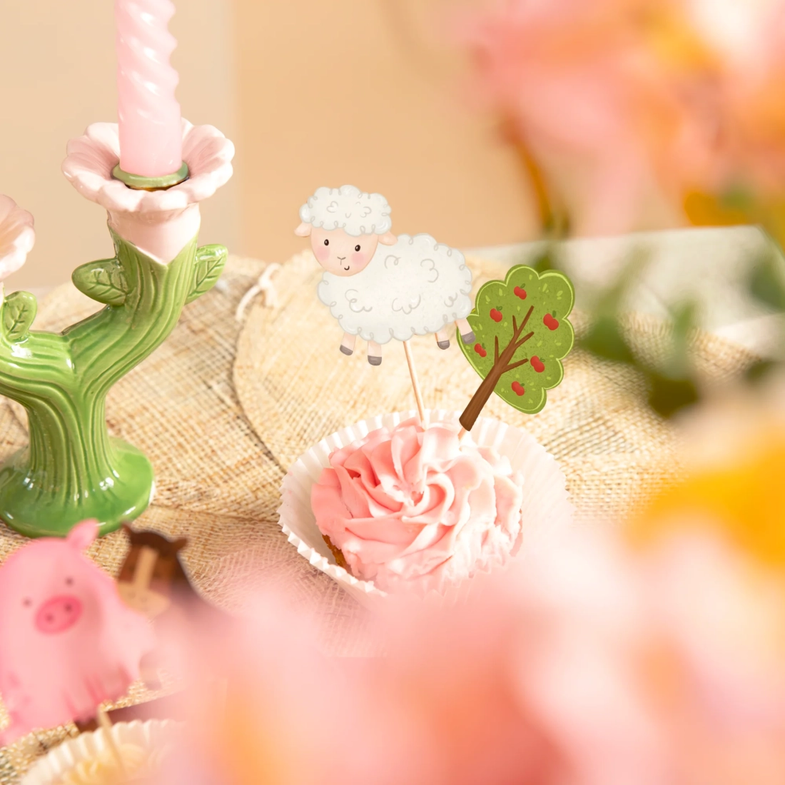 Leseni dekorativni topperji za torto farma, 9 kosov