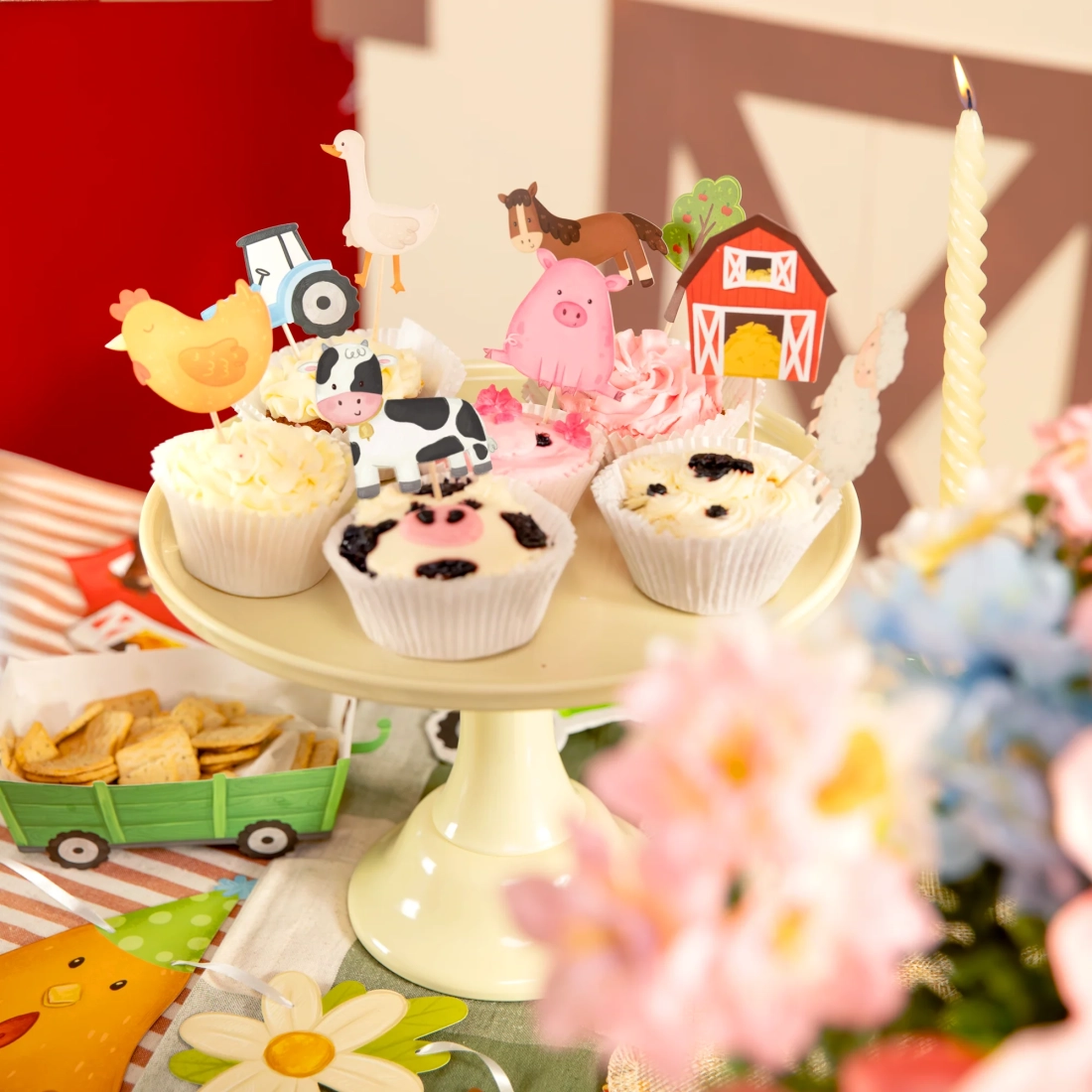 Leseni dekorativni topperji za torto farma, 9 kosov