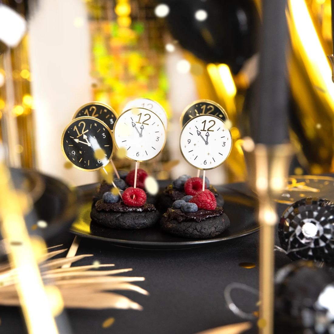 Toppery na dort Happy New Year hodiny 6 ks