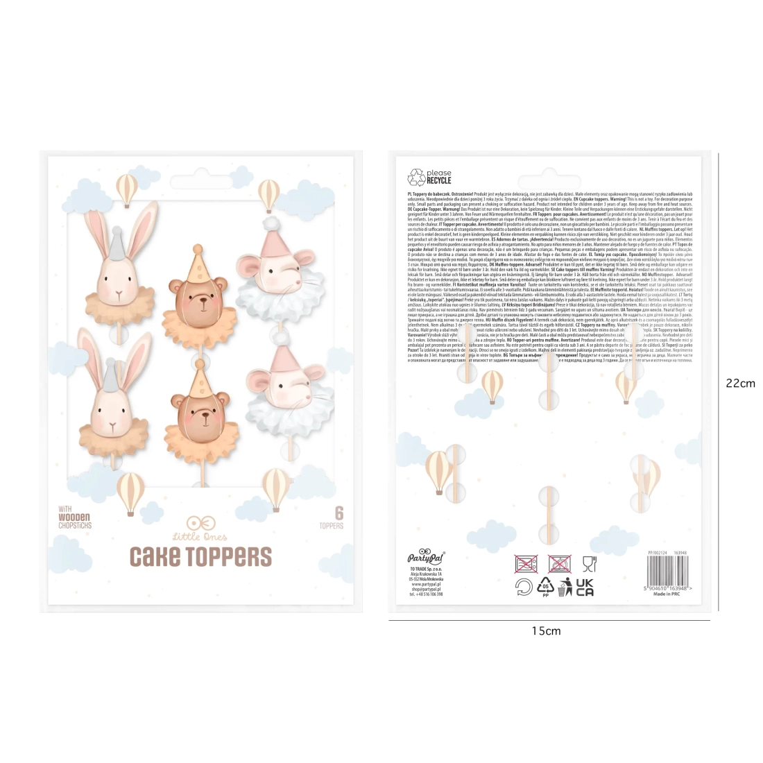 Tortadísz topper szett nyuszi, maci, egér, baby – 6 db