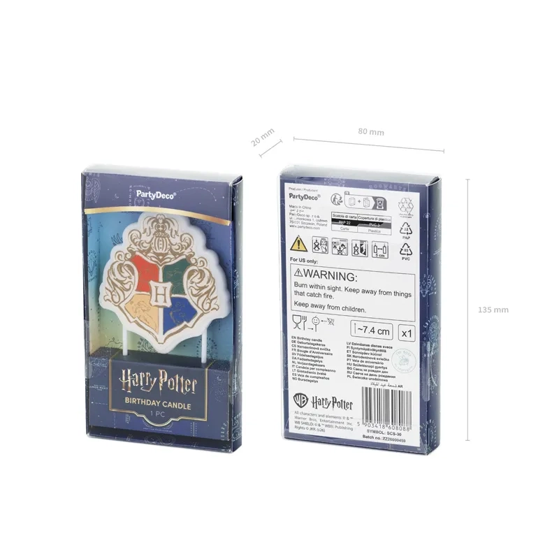 Lumânare pentru tort Harry Potter cu stema Hogwarts, 6,7x7,4 cm
