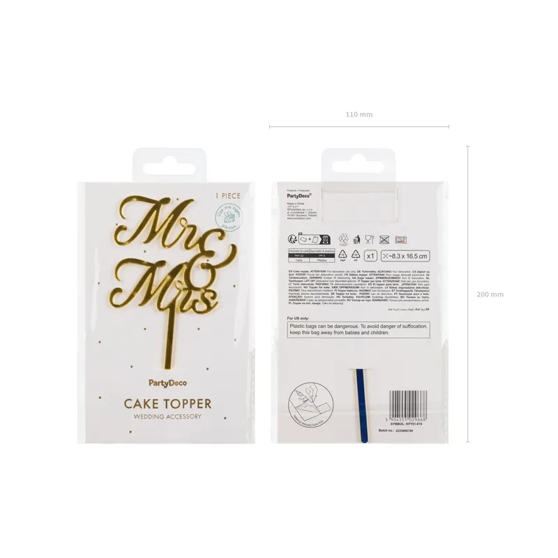Topper per torta MR & MRS in acrilico dorato
