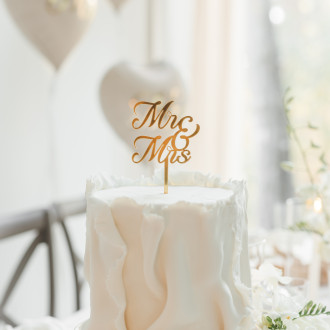 Akrilni zlatni ukras za tortu MR & MRS
