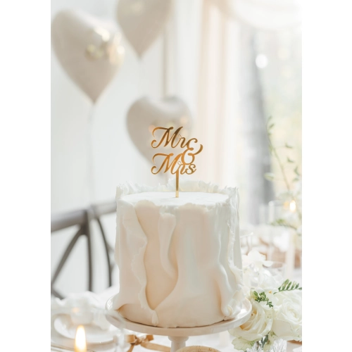 Decor tort „MR & MRS” din acril auriu