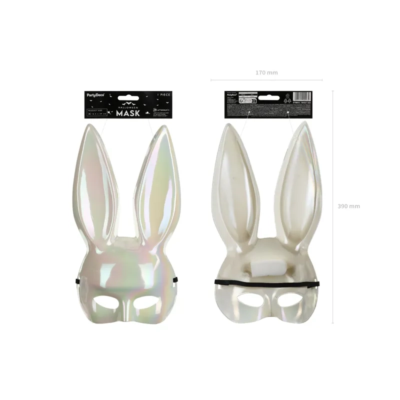 Mască facială iepure albă sclipitoare 16,5 x 34 cm – carnaval, petrecere