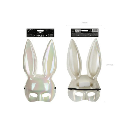 Bleščeča bela zajčja maska za obraz 16,5 × 34 cm – karneval, zabava