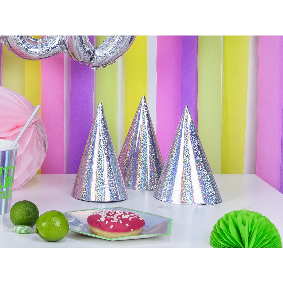 Pălării de petrecere holografice sclipitoare, mix de culori, 16 cm – 20 buc.