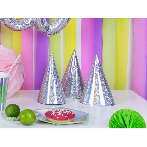 Bleščeči holografski zabavni klobučki, mešanica barv 16 cm – 20 kosov