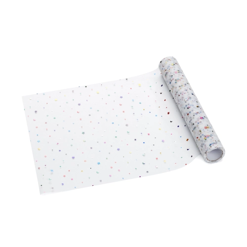 Traverse din tul pentru masă, alb, cu steluțe și lună, 35x900 cm