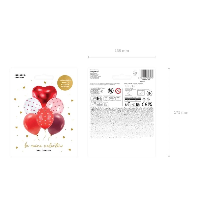 Set de baloane de Valentine cu inimioare, 6 buc – roșu, roz, alb
