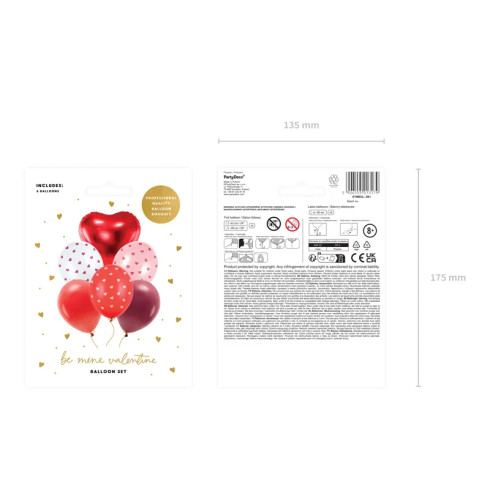 Set balonov Valentinovo srce, rdeči in roza baloni s srčki (6 kos)