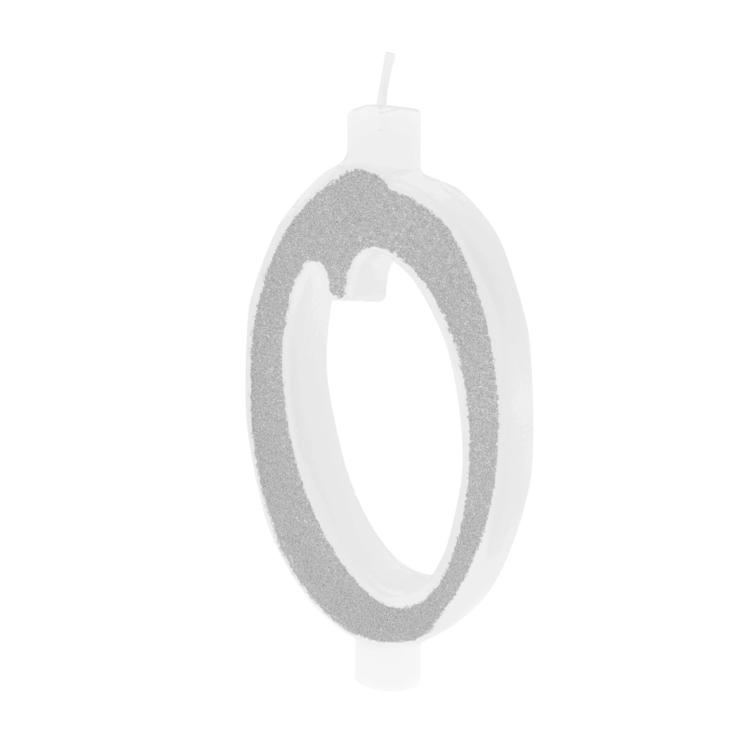 Nagy ezüst tortagyertya csillámokkal, 0 szám