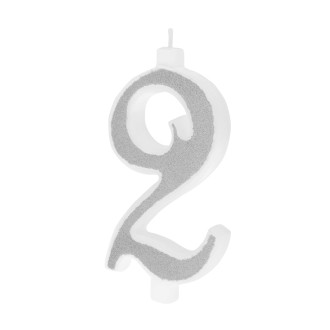Nagy ezüst szülinapi gyertyaszám, csillámos – 2