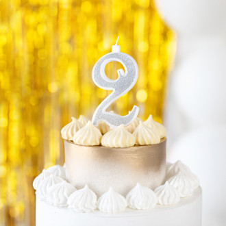 Nagy ezüst szülinapi gyertyaszám, csillámos – 2