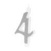 Lumânare mare pentru tort, argintie cu sclipici, cifra 4