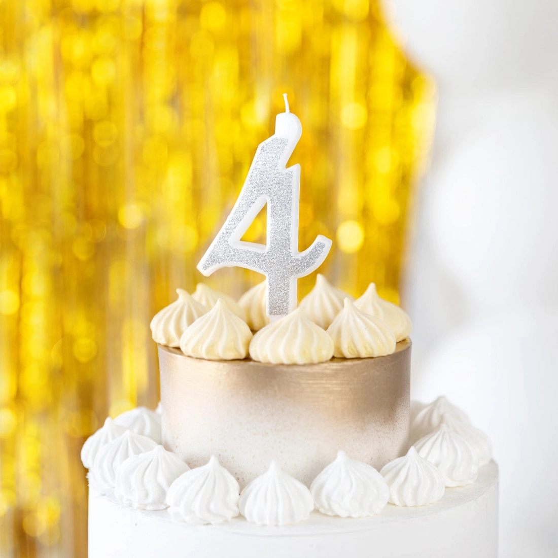 Lumânare mare pentru tort, argintie cu sclipici, cifra 4