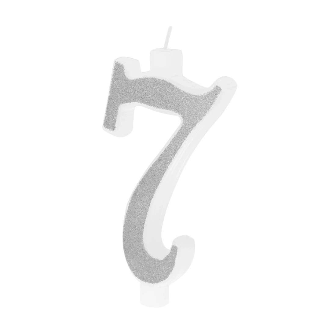 Nagy ezüst tortagyertya csillámokkal, 7-es szám