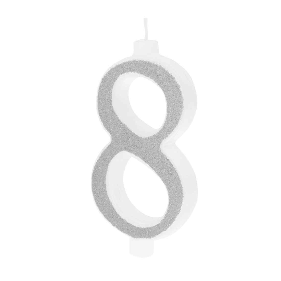 Lumânare mare argintie pentru tort, cu sclipici, cifra 8