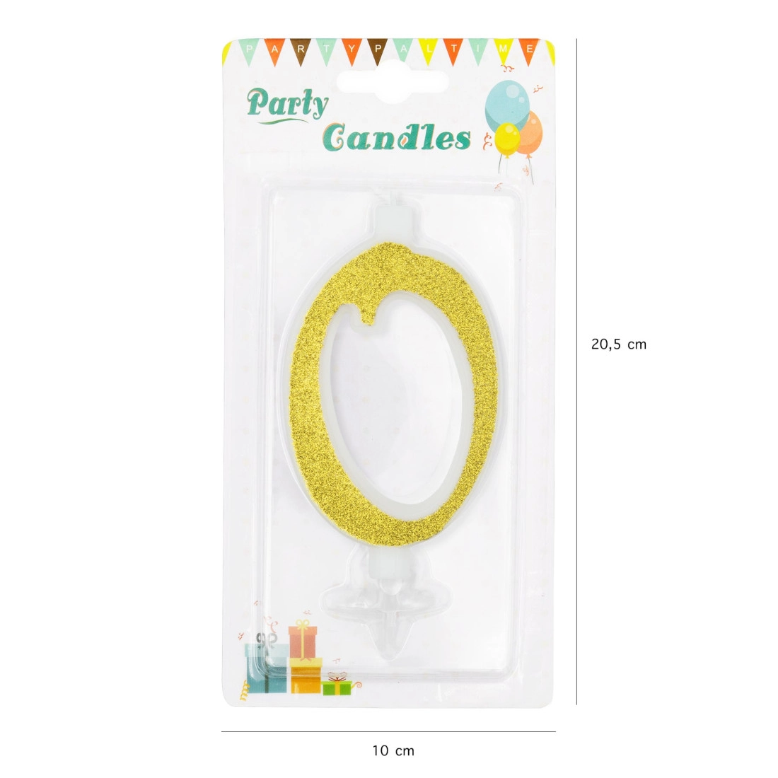 Lumânare mare aurie pentru tort cu sclipici, cifra 0