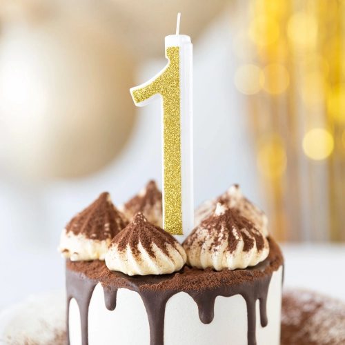 Nagy arany tortagyertya csillámokkal, 1-es szám