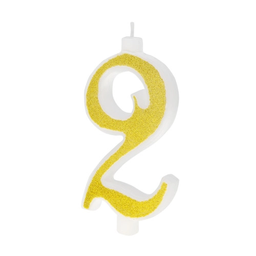 Lumânare mare pentru tort, auriu sclipitor, cifra 2