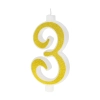 Lumânare mare aurie pentru tort cu sclipici, cifra 3