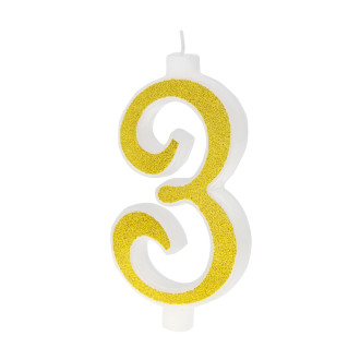 Velika zlata tortna svečka s bleščicami številka 3