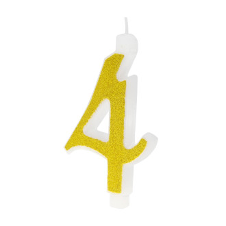 Velika zlata tortna svečka s bleščicami številka 4