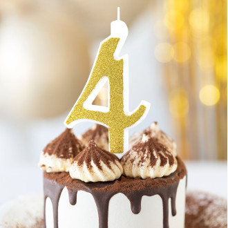 Velika zlata tortna svečka s bleščicami številka 4