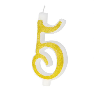 Velika zlata tortna svečka s bleščicami številka 5