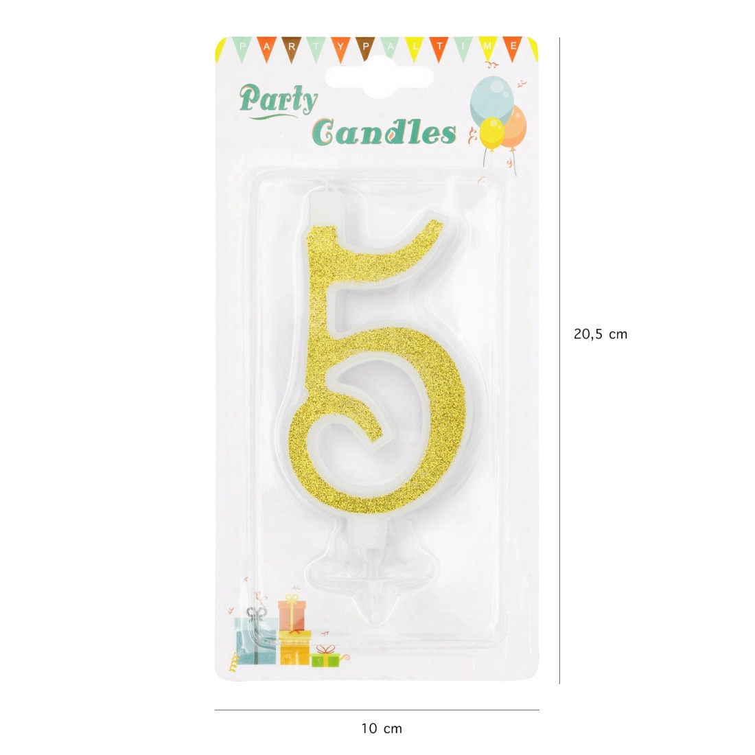 Nagy arany, csillámos tortagyertya – 5 szám