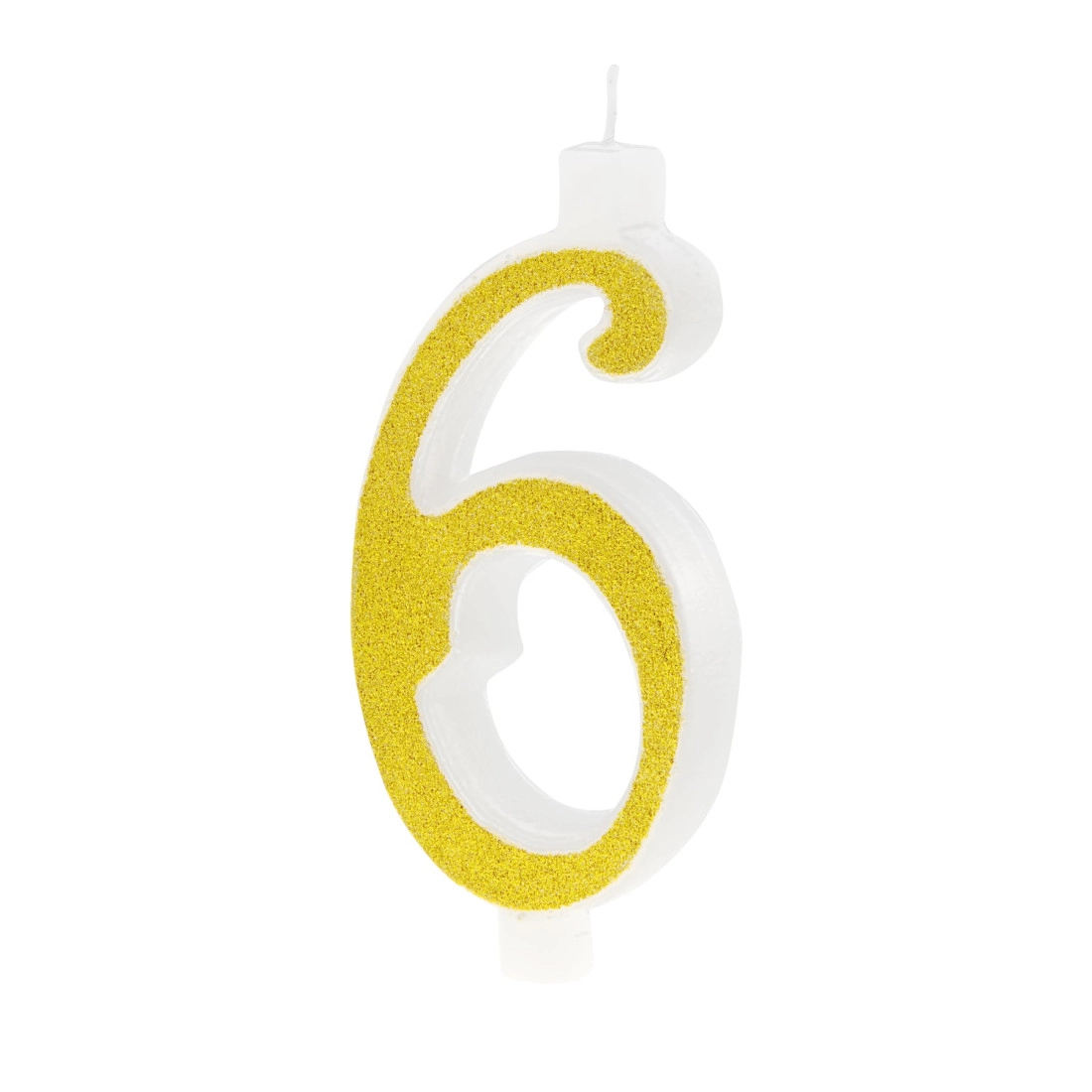 Lumânare mare aurie pentru tort cu sclipici, cifra 6