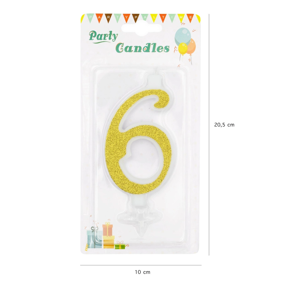 Lumânare mare aurie pentru tort cu sclipici, cifra 6