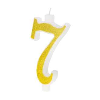 Velika zlata tortna svečka s bleščicami številka 7