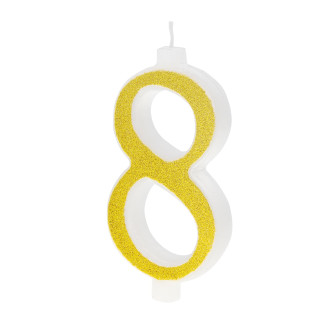 Velika zlata tortna svečka s bleščicami številka 8