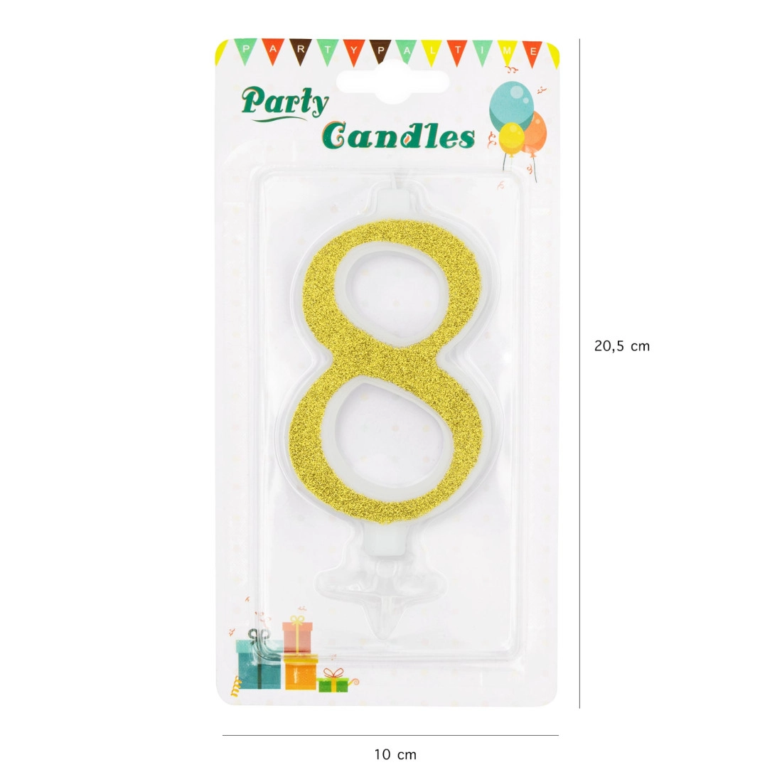 Lumânare mare aurie pentru tort cu sclipici, cifra 8