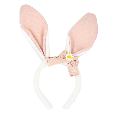 Veľkonočná čelenka zajačie uši s mašličkou bielo ružová