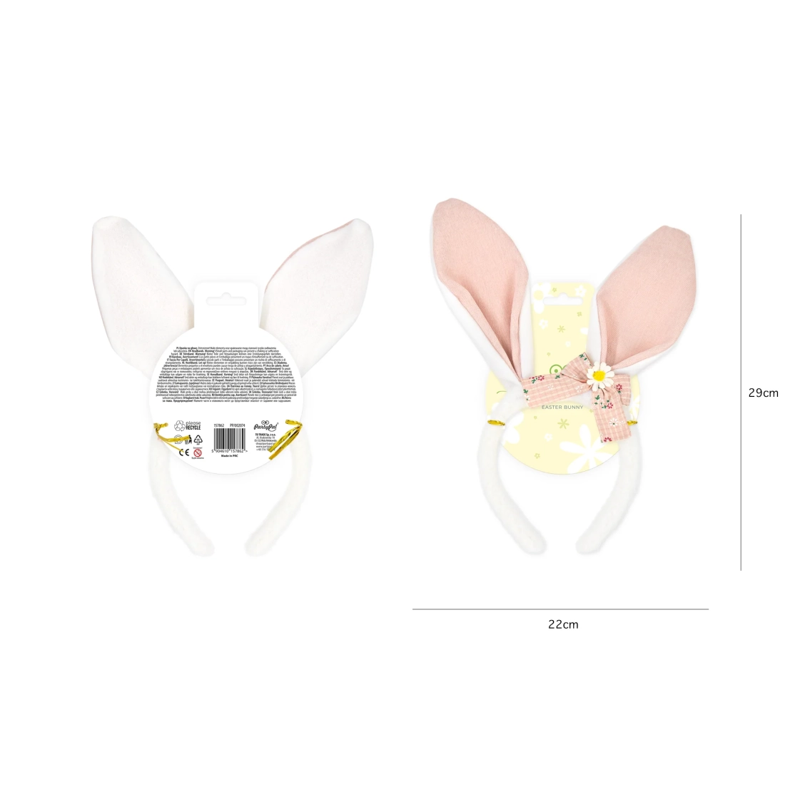 Bentiță de Paște cu urechi de iepuraș și fundiță alb-roz