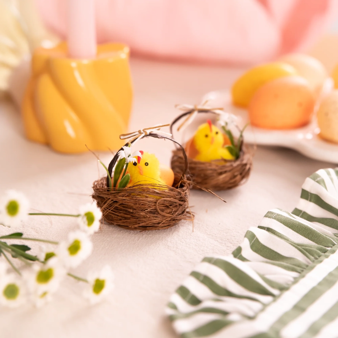 Decorațiune de Paște cocoș în coș, set 2 bucăți