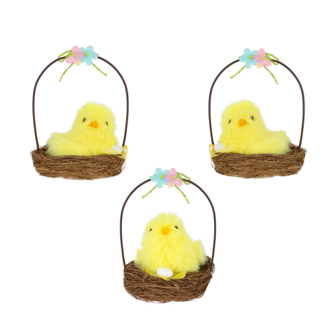 Veľkonočná dekorácia košíček so žltými kuriatkami