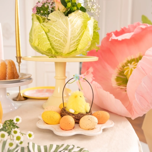 Decorațiune de Paște coșuleț cu puișori galbeni