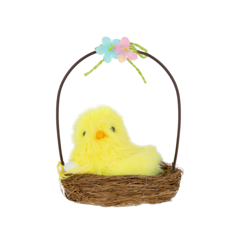Veľkonočná dekorácia košíček so žltými kuriatkami