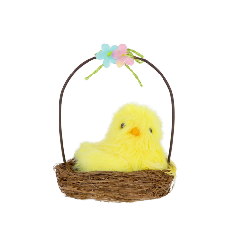Veľkonočná dekorácia košíček so žltými kuriatkami