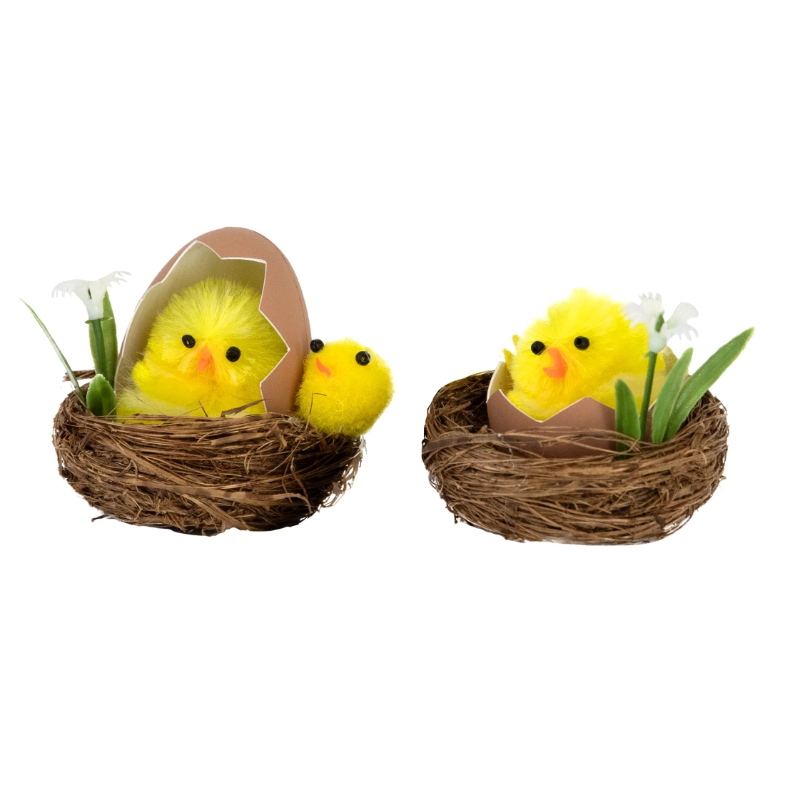 Decorațiune de Paște cu puișori în coș și în coajă de ou, set 2 buc.
