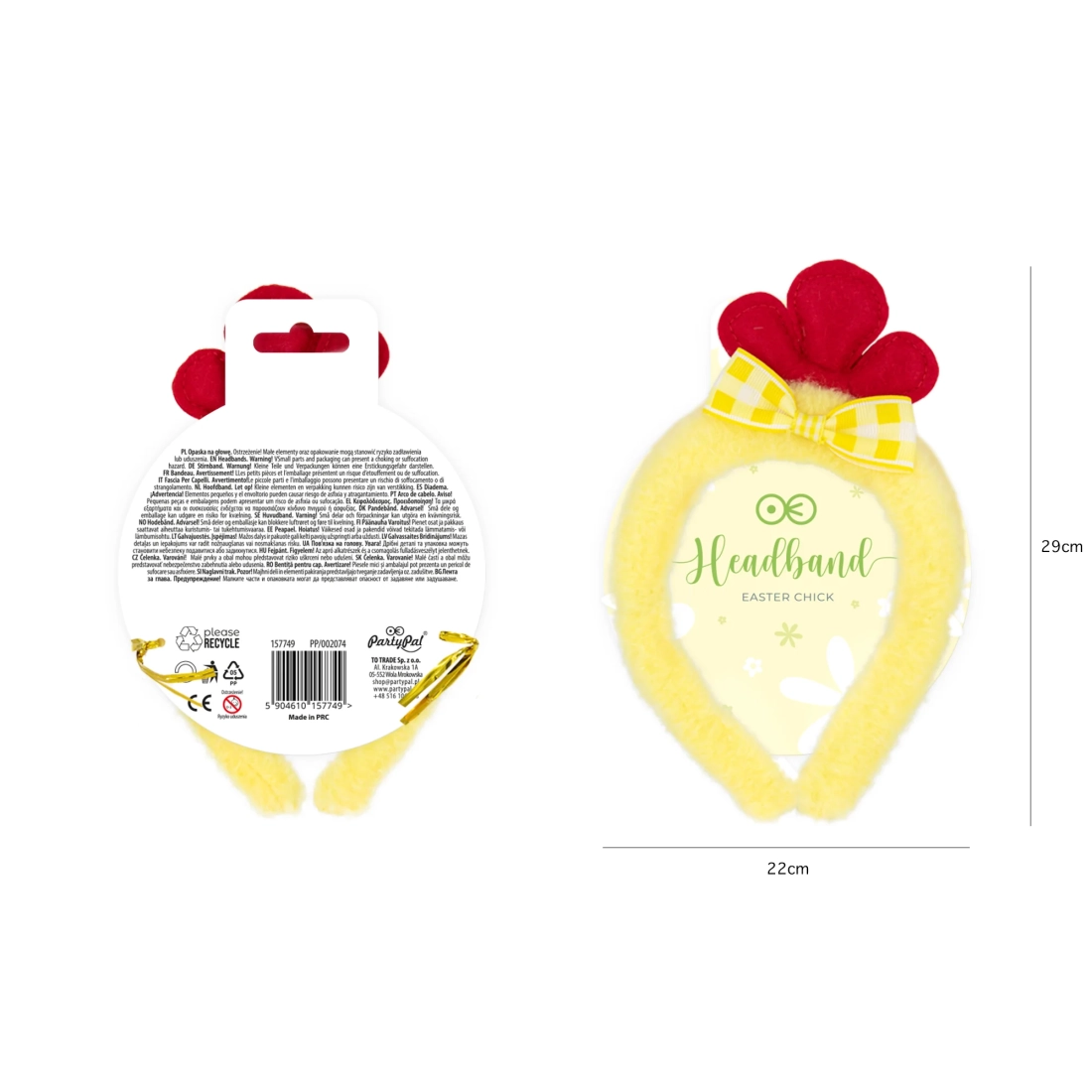 Decorațiune de Paște pui cu fundiță galben‑roșu