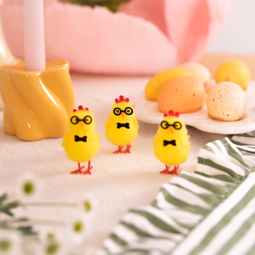 Decorațiune de Paște puișor cu ochelari, set 3 bucăți